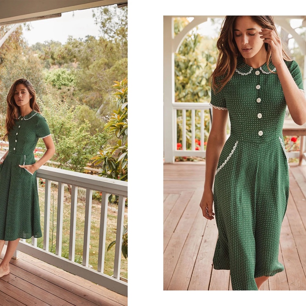 Christy Dawn Green Dot Lace-Trim Cotton Dress - Picture 5 of 11